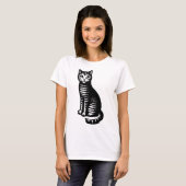 Speelse kat in houtsnijstijl t-shirt (Voorkant volledig)