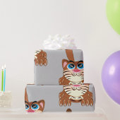Speelse Kat met Big Blue Eyes Fun Whimsical Kat Cadeaupapier