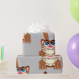 Speelse Kat met Big Blue Eyes Fun Whimsical Kat Cadeaupapier
