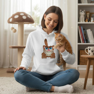 Speelse Kat met Big Blue Eyes Fun Whimsical Kat Hoodie