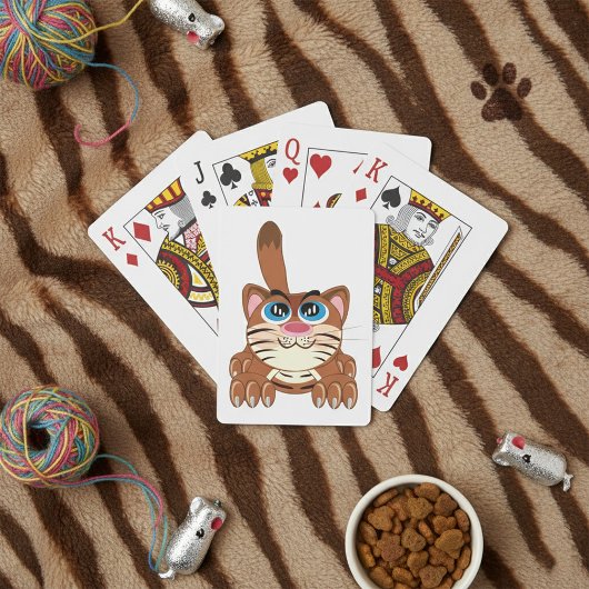 Speelse Kat met Big Blue Eyes Fun Whimsical Kat Pokerkaarten