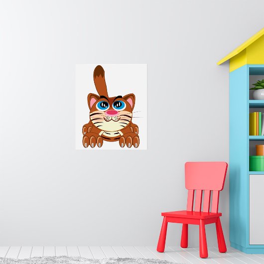 Speelse Kat met Big Blue Eyes Fun Whimsical Kat Poster