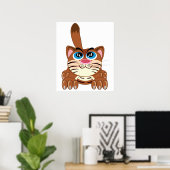 Speelse Kat met Big Blue Eyes Fun Whimsical Kat Poster (Thuiskantoor)