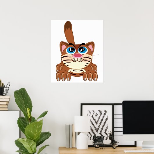 Speelse Kat met Big Blue Eyes Fun Whimsical Kat Poster (Thuiskantoor)