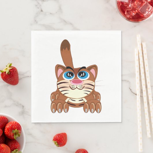 Speelse Kat met Big Blue Eyes Fun Whimsical Kat Servet (Insitu)