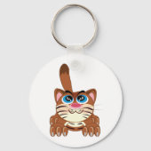 Speelse Kat met Big Blue Eyes Fun Whimsical Kat Sleutelhanger (Voorkant)