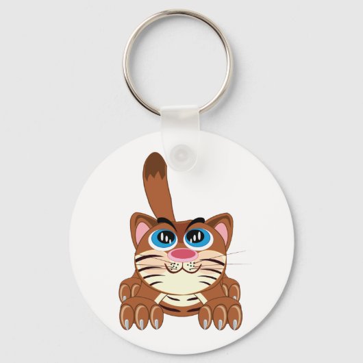 Speelse Kat met Big Blue Eyes Fun Whimsical Kat Sleutelhanger (Achterkant)