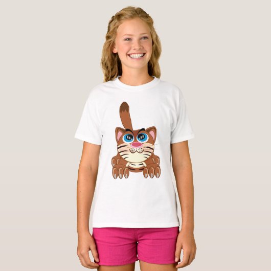 Speelse Kat met Big Blue Eyes Fun Whimsical Kat T-shirt (Voorkant volledig)