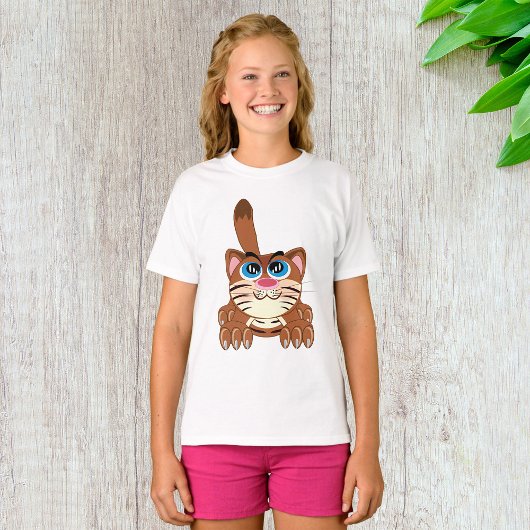 Speelse Kat met Big Blue Eyes Fun Whimsical Kat T-shirt