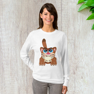 Speelse Kat met Big Blue Eyes Fun Whimsical Kat T-shirt