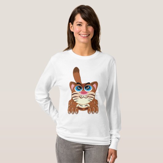 Speelse Kat met Big Blue Eyes Fun Whimsical Kat T-shirt (Voorkant volledig)