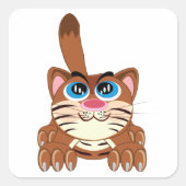Speelse Kat met Big Blue Eyes Fun Whimsical Kat Vierkante Sticker (Voorkant)