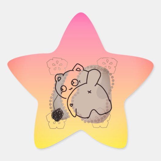 Speelse Kat met Garens Ster Sticker (Voorkant)
