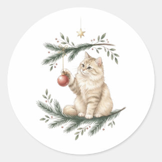 Speelse Kat met Kerst Ornament Sticker