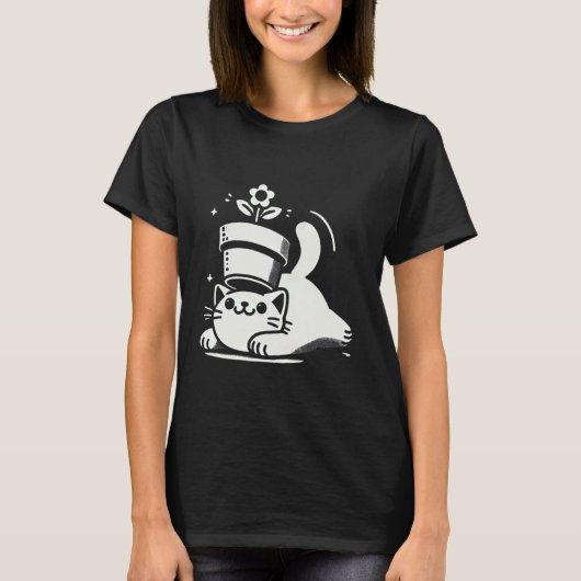 Speelse kat met pot op hoofd Grappige Halloween T-shirt (Voorkant)