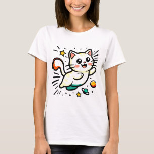 Speelse kat met sterren en ballen t-shirt