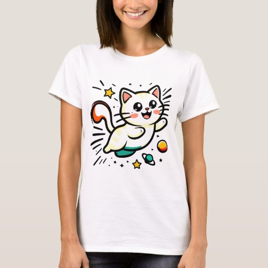 Speelse kat met sterren en ballen t-shirt (Voorkant)