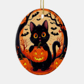 Speelse Kat & Pompoen Maneschijn Halloween Keramisch Ornament (Rechts)