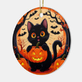 Speelse Kat & Pompoen Maneschijn Halloween Keramisch Ornament (Links)