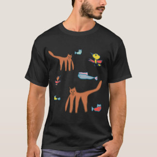 Speelse kat & vis patroon t-shirt