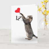 speelse kat voor 12e verjaardag kaart (Gele Bloem)