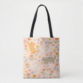 Speelse Katten en Bloemen Canvas tas – Schattig Ro