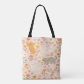 Speelse Katten en Bloemen Canvas tas – Schattig Ro (Achterkant)