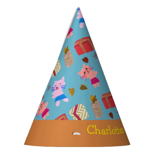 Speelse Katten en Cadeaus Blauw Sinaasappel Kids V Feesthoedjes (Links)