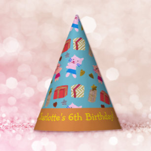 Speelse Katten en Cadeaus Blauw Sinaasappel Kids V Feesthoedjes