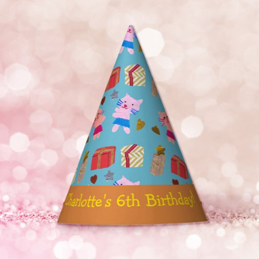 Speelse Katten en Cadeaus Blauw Sinaasappel Kids V Feesthoedjes