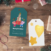 Speelse katten en geschenken ster hart groen Kerst Cadeaulabels