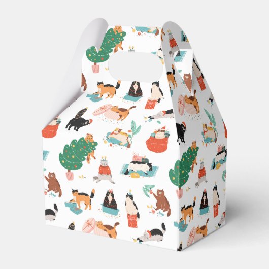 Speelse katten en kerstbomen patroon bedankdoosjes (Achterkant)