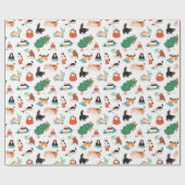 Speelse katten en kerstbomen patroon cadeaupapier (Vlak)