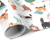 Speelse katten en kerstbomen patroon cadeaupapier (Rol Hoek)