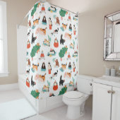 Speelse katten en kerstbomen patroon douchegordijn (In situ)