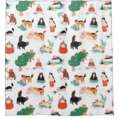 Speelse katten en kerstbomen patroon douchegordijn (Voorkant)