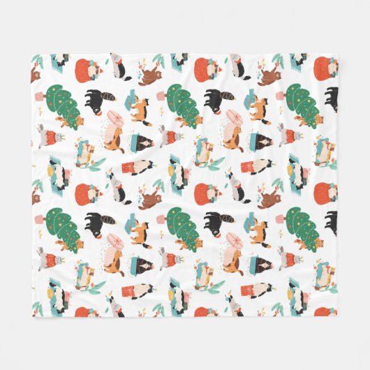 Speelse katten en kerstbomen patroon fleece deken (Voorkant (Horizontaal))