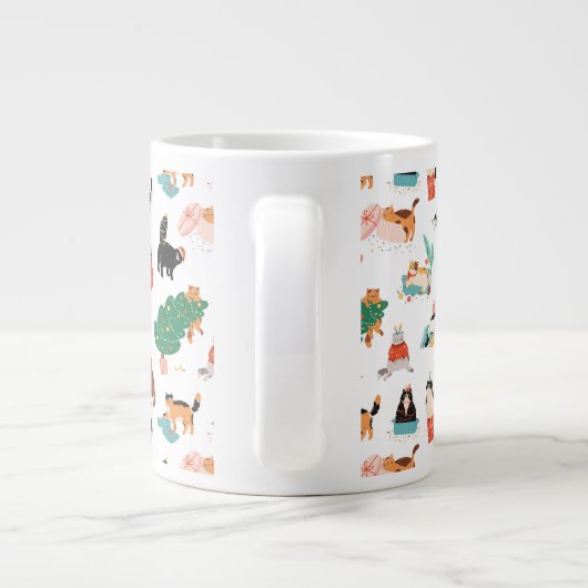 Speelse katten en kerstbomen patroon grote koffiekop (Achterkant)