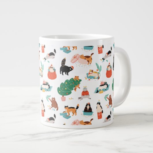 Speelse katten en kerstbomen patroon grote koffiekop (Voorkant rechts)