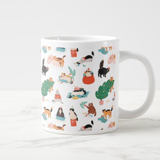 Speelse katten en kerstbomen patroon grote koffiekop (Rechts)
