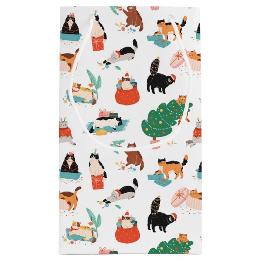 Speelse katten en kerstbomen patroon klein cadeauzakje (Achterkant)