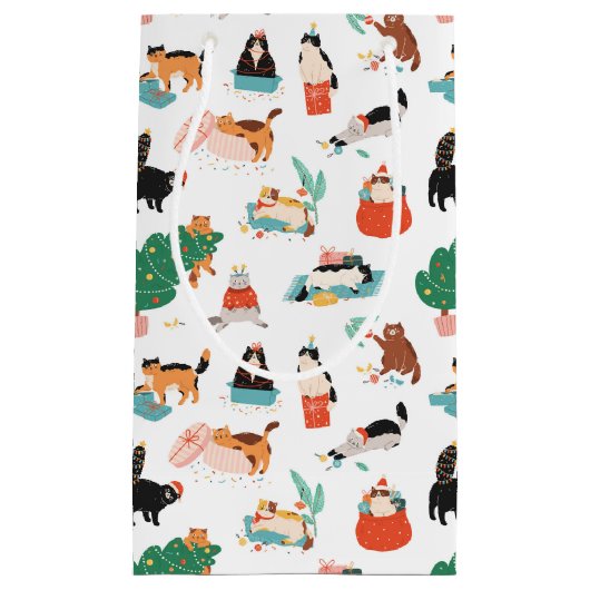 Speelse katten en kerstbomen patroon klein cadeauzakje (Voorkant)