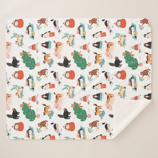 Speelse katten en kerstbomen patroon sherpa deken (Voorkant (horizontaal))