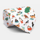 Speelse katten en kerstbomen patroon stropdas (Opgerold)