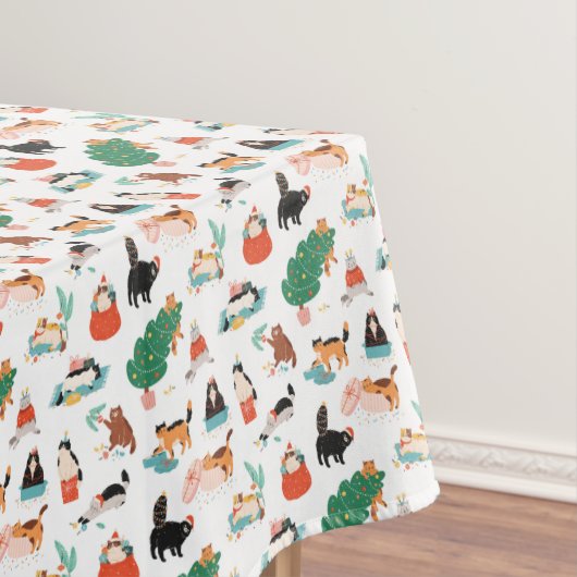 Speelse katten en kerstbomen patroon tafelkleed (Voorbeeld)