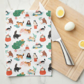 Speelse katten en kerstbomen patroon theedoek (Quarter Fold)