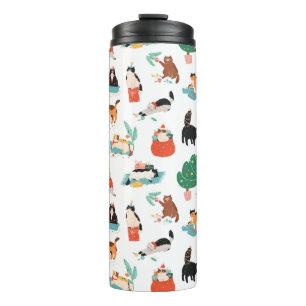 Speelse katten en kerstbomen patroon thermosbeker