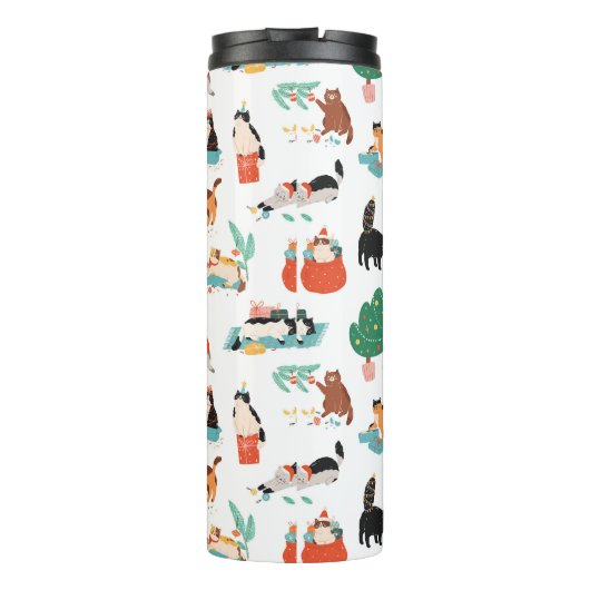 Speelse katten en kerstbomen patroon thermosbeker (Achterkant)