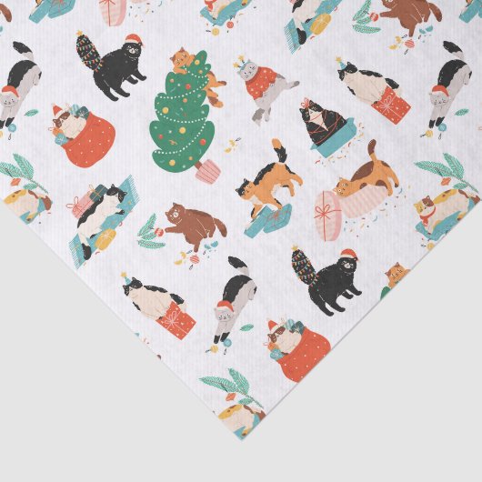Speelse katten en kerstbomen patroon tissuepapier (Detail)