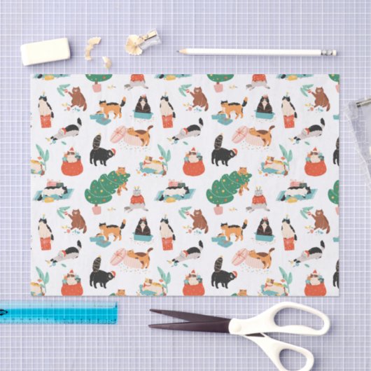 Speelse katten en kerstbomen patroon tissuepapier (Craft)